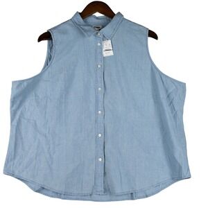 J.Crew Womens 3X Light Blue Chambray Sleeveless Button Front Top Classic Plus Sz